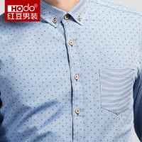 HODO红豆男装 2018冬季新品男士长袖衬衫 时尚扣领印花修身加绒内里保暖衬衫