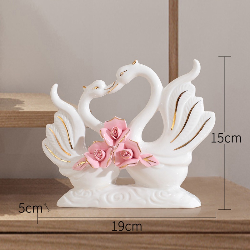 陶瓷哑光摆件天鹅花瓶花束家居装饰品艺术品客厅玄关电视柜送礼收纳袋 三维工匠 小号大象