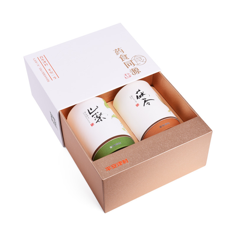 平安津村 药食同源食品礼盒装 山药 茯苓 道地原材 高档礼品 健康礼品 2罐装小礼盒A