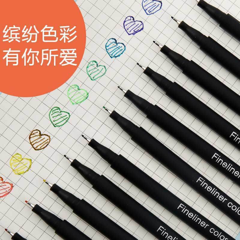 美术勾线笔儿童绘画黑色水性描边小双头记号笔细头学生描线笔