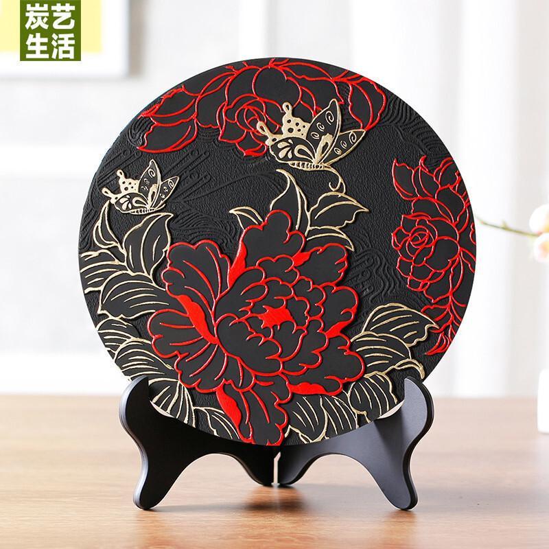 简约现代中式摆件活性炭工艺品创意饰品新家装饰品客厅桌面摆设 218蝶恋花-无礼盒