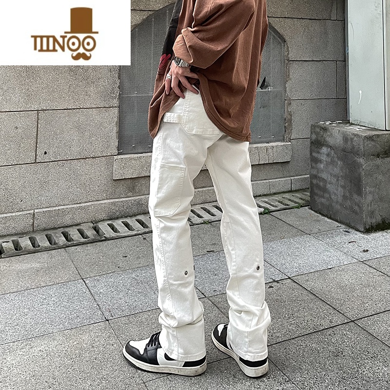 YANXU美式高街vibe风工装纯色休闲裤男ins潮牌宽松显瘦微喇叭直筒长裤高清大图