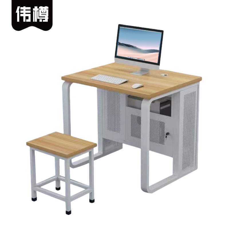 伟樽多媒体电脑桌一桌一凳80*60*75cm套高清大图