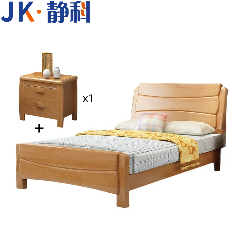 静科实木床1500*2000*1000mm(含床头柜)套高清大图