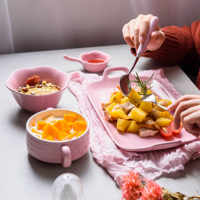 夏豹创意日式情侣套装餐具陶瓷一人食菜盘西餐盘子早餐盘鱼盘双耳