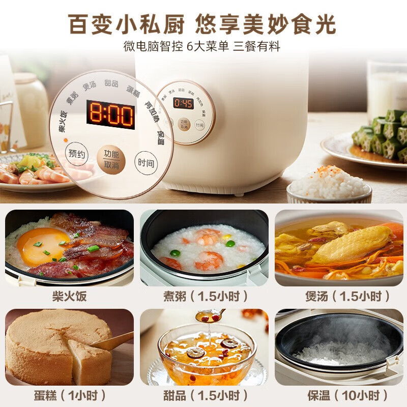 小熊(Bear)电饭煲 电饭锅 家用迷你电饭锅 智能预约定时煲汤蛋糕多功能 1.2L迷你 DFB-C12L9