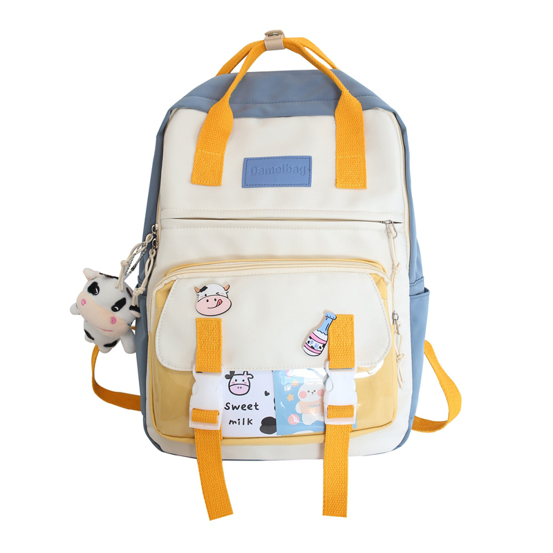 韩国ins书包女日系原宿风ulzzang初中生双肩包女夏学院风森系背包蓝色