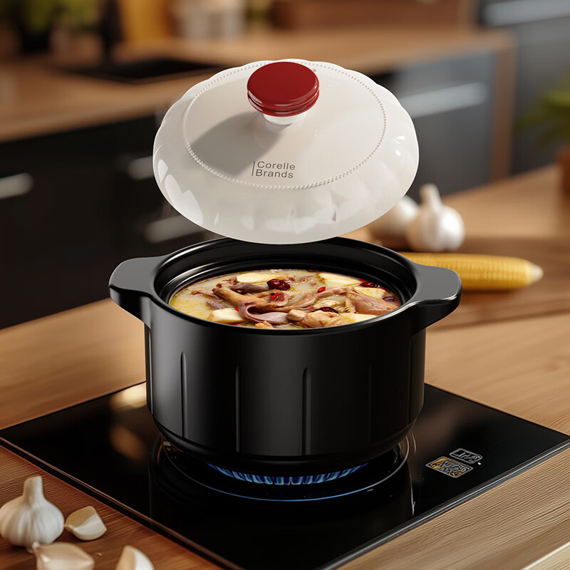 康宁(Corelle Brands)丹霞映雪陶瓷砂锅大容量家用煮粥煲汤煲3.5L CB-TC002-TG/KZ高清大图