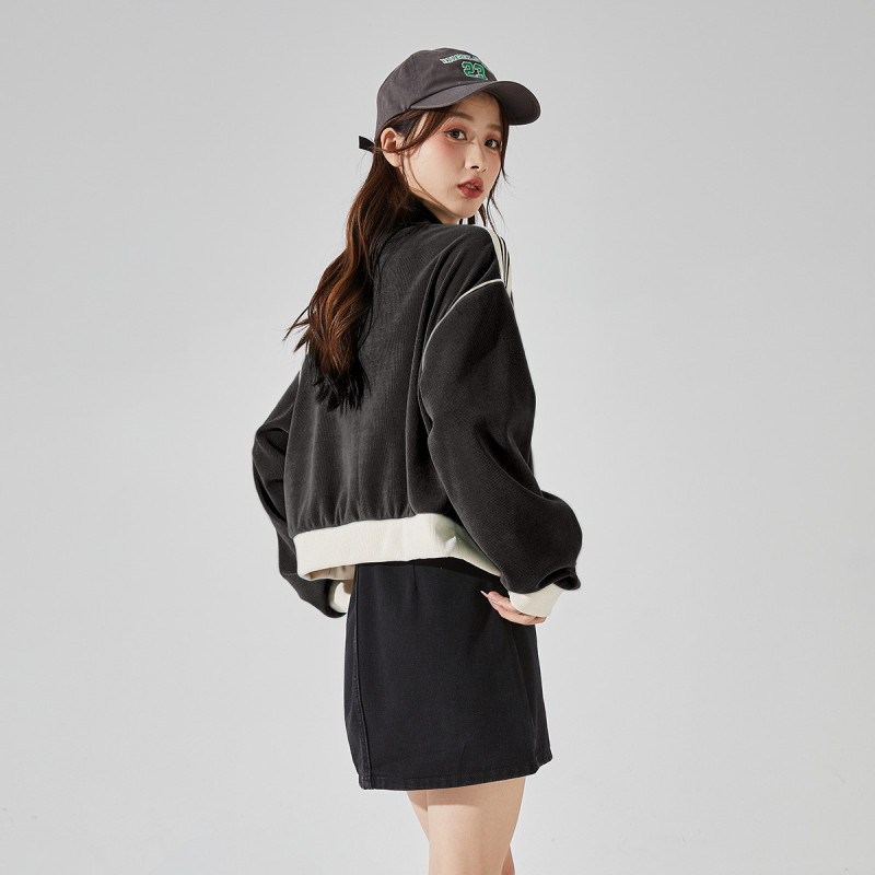 唐狮秋冬新款女立领短款拼接卫衣外套百搭减龄时髦韩系别致