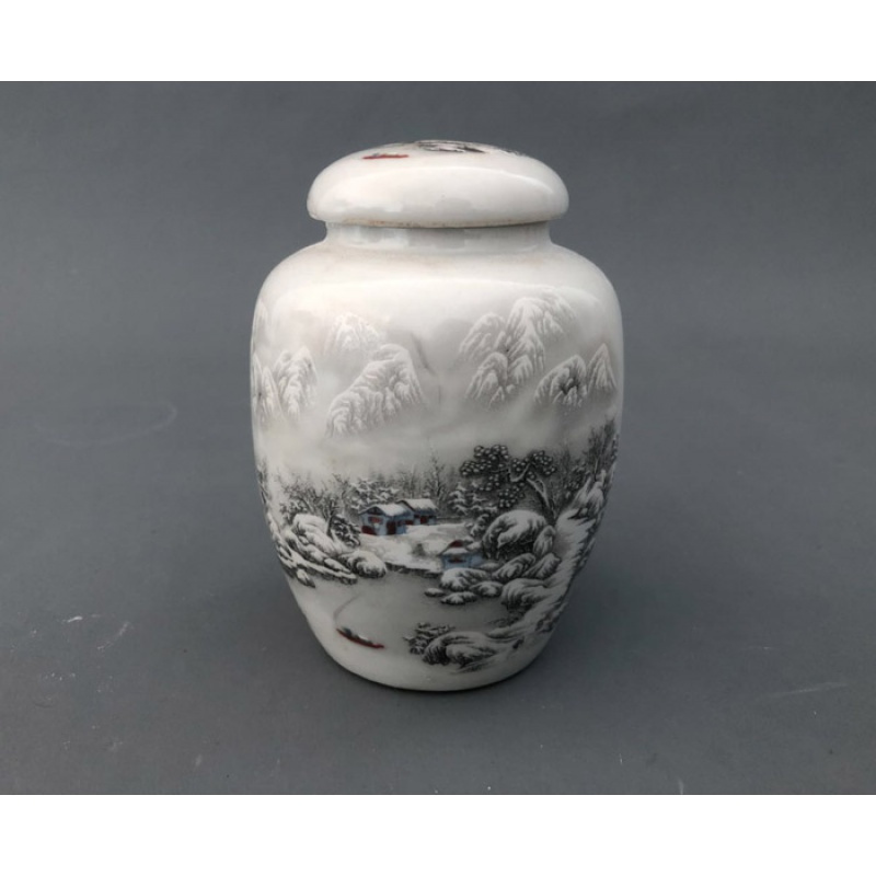 美帮汇民国瓷器雪景茶叶罐古董瓷器古瓷收藏品摆件古玩老旧货仿古玩玉款高清大图