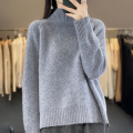 鄂尔多斯羊绒衫女士毛衣加厚半高领羊绒衫女秋冬100%纯山羊绒毛衣新款宽松打底七针加厚羊毛衫女100纯羊毛秋冬麻花毛衣 YCB038王菲同款雅致灰 2XL