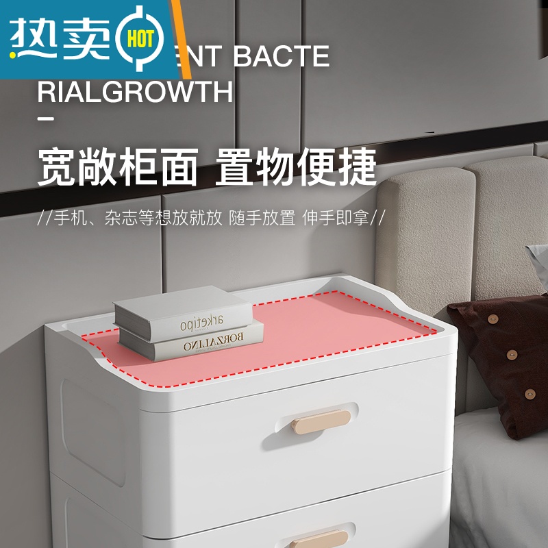 敬平床头柜简约收纳柜抽屉式简易塑料储物柜卧室家用床边柜小型小柜子高清大图
