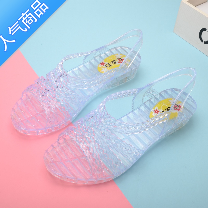 SUNTEK夏季塑料女凉鞋露趾水晶鞋透明果冻鞋防滑妈妈跳舞鞋女沙滩凉鞋高清大图