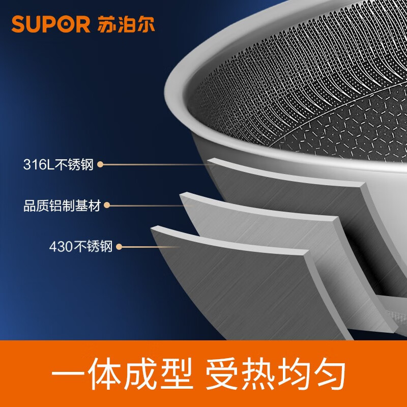 苏泊尔(SUPOR) 家用316L不锈钢防粘炒锅 少油烟不易粘锅燃气电磁炉通用 EC32JKC02高清大图