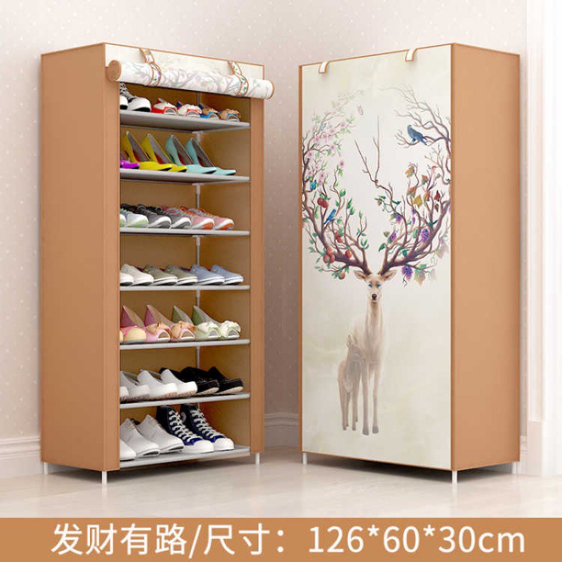 多层全景简易鞋柜鞋架防尘带布罩收纳鞋架多规格可自由拆装收纳柜 三维工匠高清大图