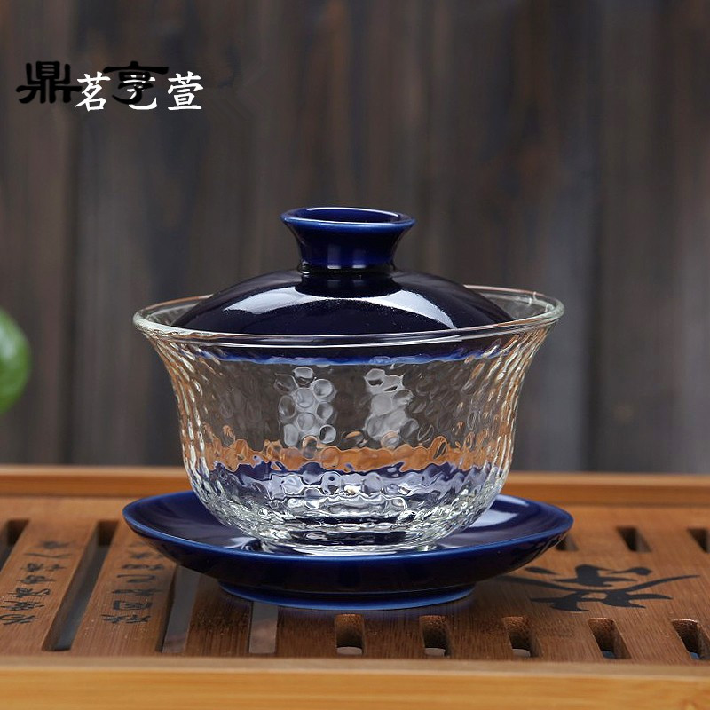 鼎亨耐热玻璃锤目纹盖碗三才大号陶瓷敬茶杯功夫茶具泡茶分茶器包