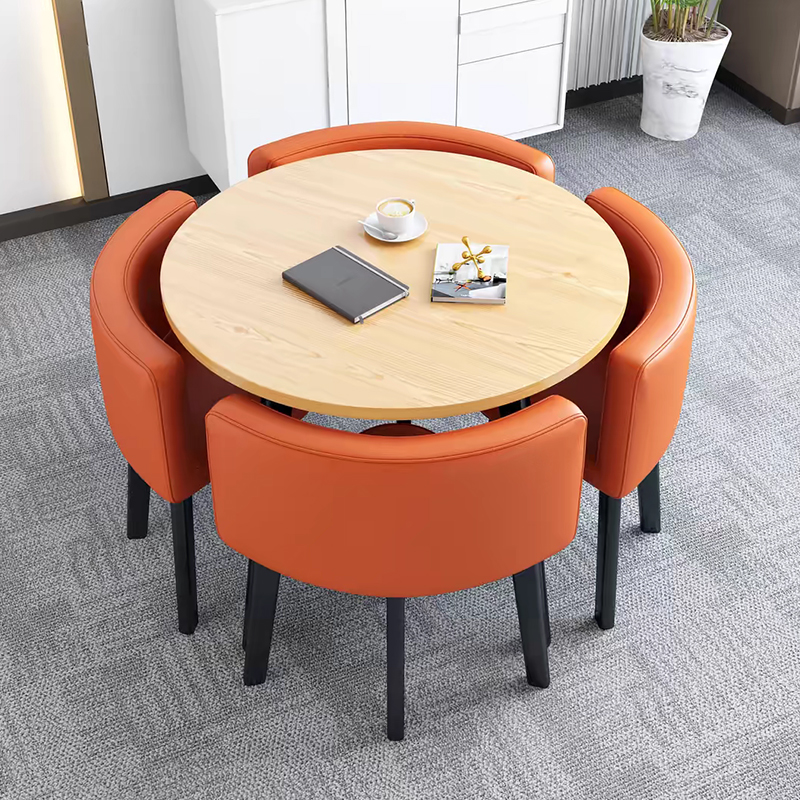 中豫鑫泽ZYXZ4100941 简约接待桌椅洽谈桌椅 一桌四椅 水曲圆桌橙色皮椅高清大图