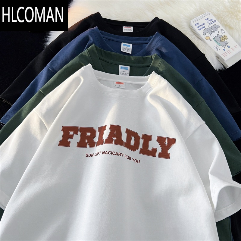 HLCOMAN260g美式短袖t恤男款2025新款夏季潮流宽松大码五分半袖