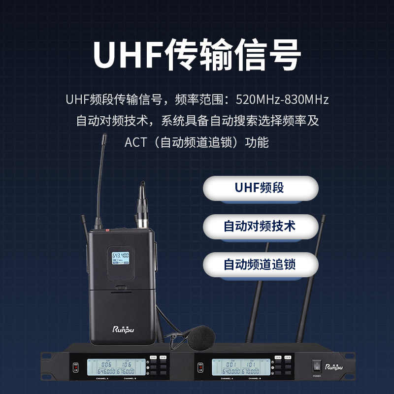 润普Runpu会议音频扩声系统 专业无线一拖四领夹麦克风话筒 UHF红外对频 室内外会议演讲主持RP-UF24L高清大图