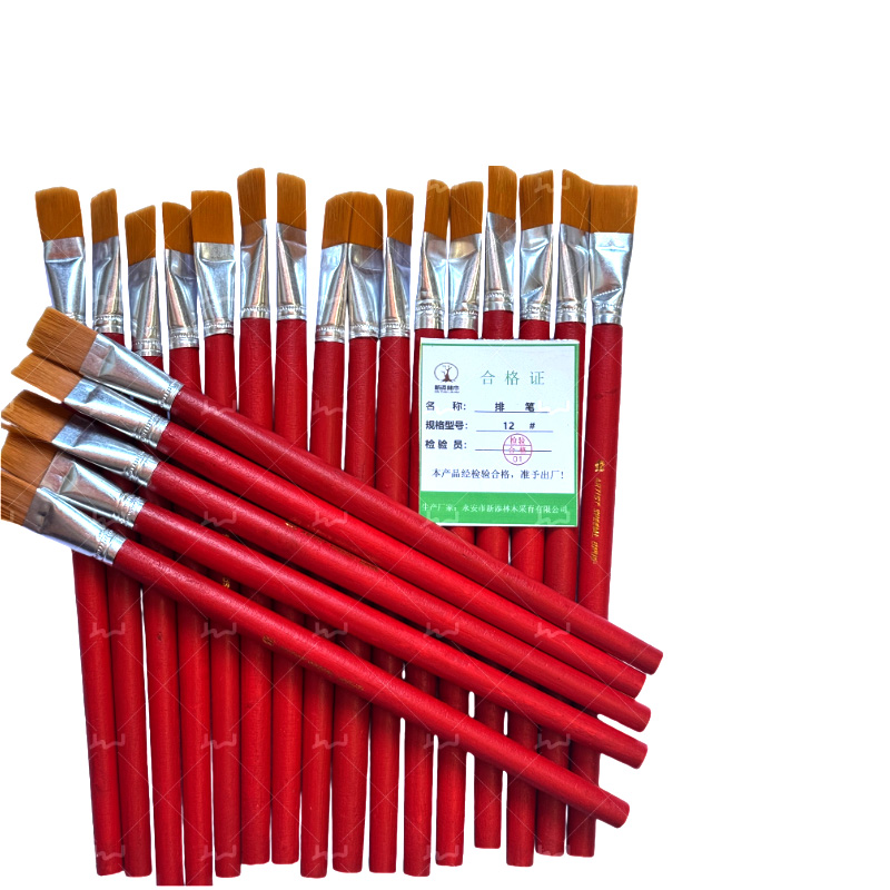 新添林木红杆尼龙毛扁平油画笔 排笔/支12#高清大图
