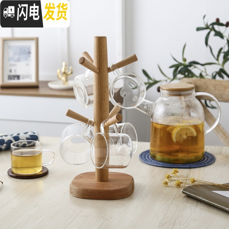 三维工匠玻璃冷水壶套装欧式可高温凉水壶杯子家用大容量凉白开热水壶防爆 透明F6杯1架高清大图