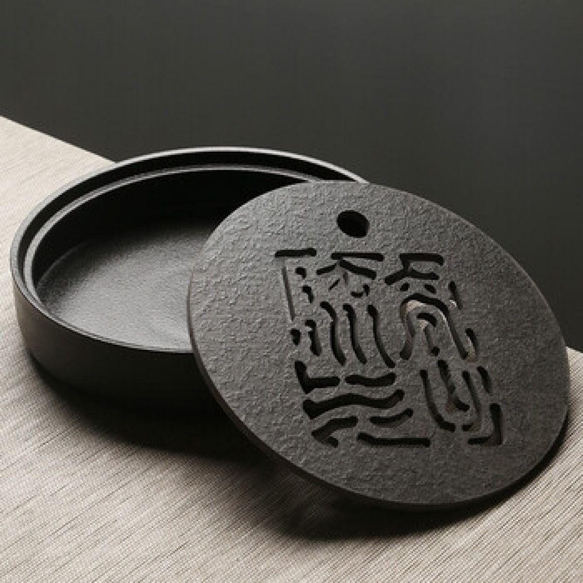苏氏陶瓷(SUSHI CERAMICS)办公家居简易茶盘高山流水陶瓷茶盘 直径25.5cm_高清大图