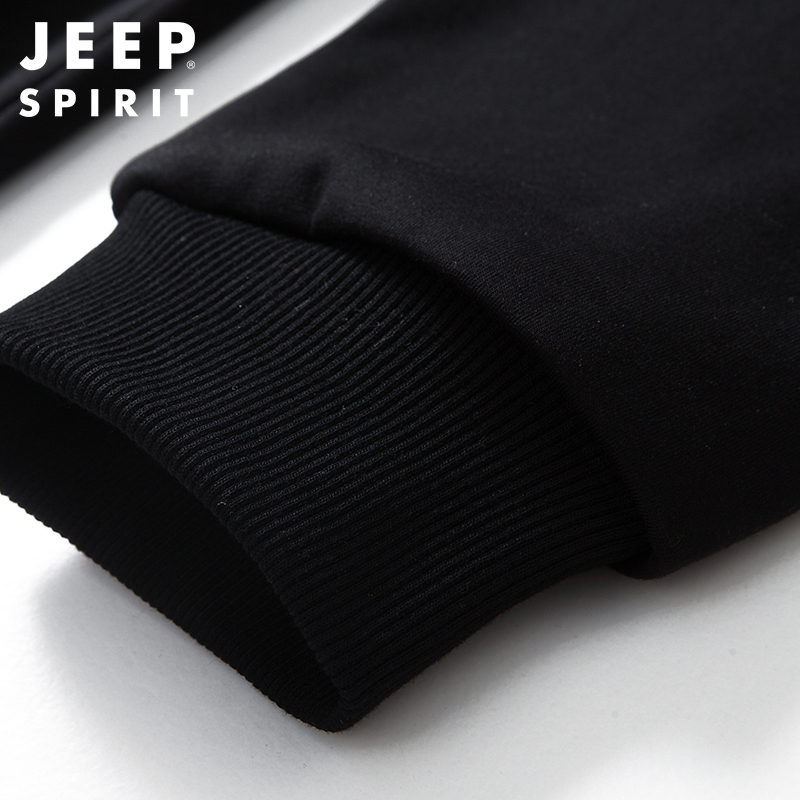 JEEP SPIRIT卫衣男秋季连帽运动男装纯色套头透气新款长袖上衣吉普潮款微弹打底衫