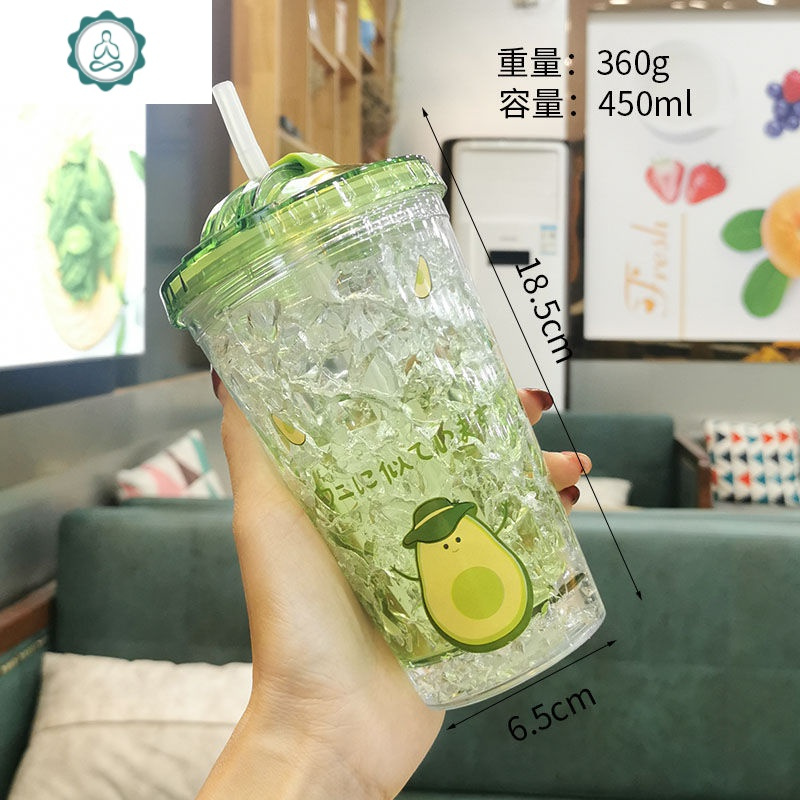 夏日碎冰杯吸管杯小清新水杯女生韩版冰杯双层杯塑料杯