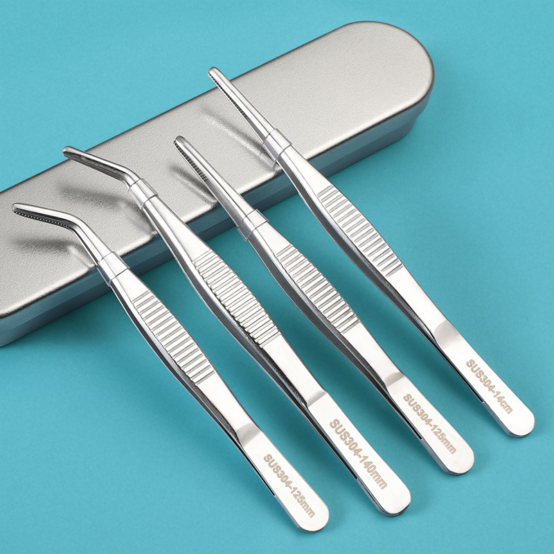 304不锈钢镊子圆头带齿子加厚加硬长/14/16/18/20/25/30cm