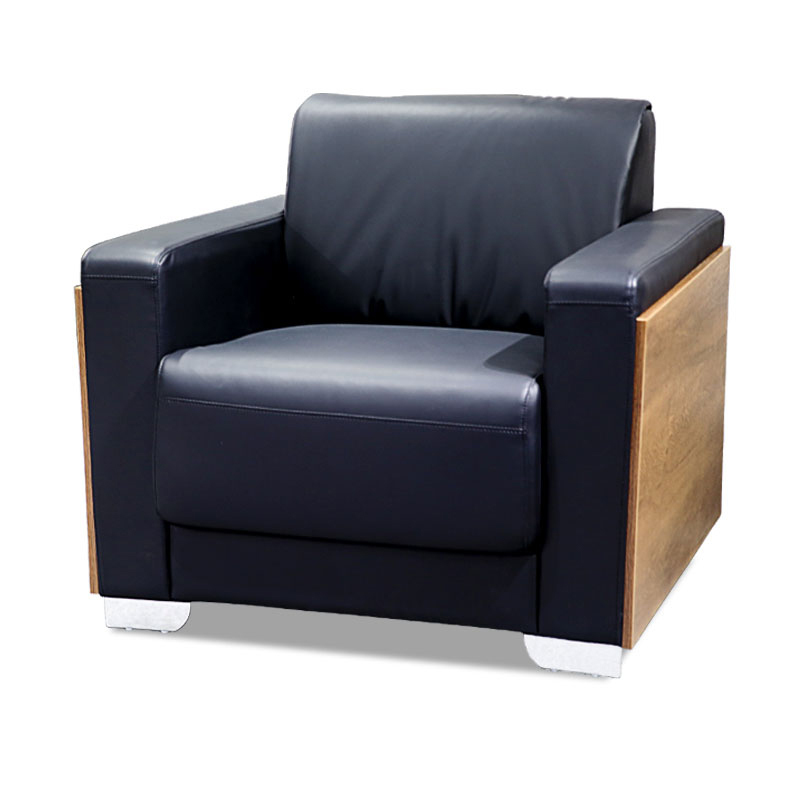 办公沙发简约接待商务沙发办公室沙发单人位黑色西皮