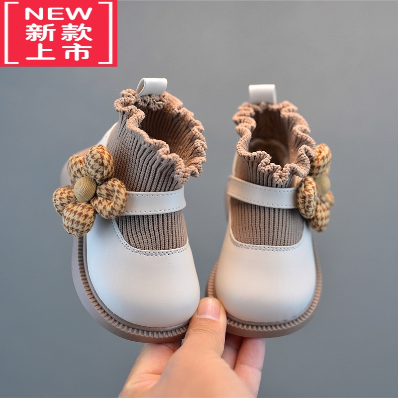 可莉允女童靴子秋冬女宝宝学步鞋短靴软底婴儿公主鞋小童鞋子加绒袜子靴