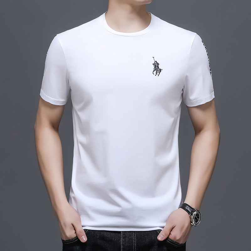 传奇保罗夏季新款男士上衣时尚休闲简约马标圆领短袖t恤