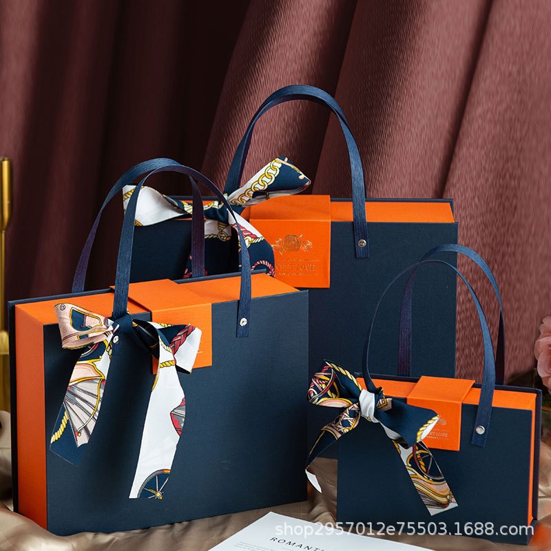 碧墨轩绒布开窗折叠盒手提伴手礼盒伴娘小红书网红礼品盒空盒婚礼喜糖