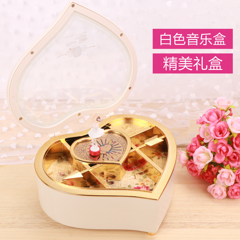 心形发条音乐盒八音盒跳舞生日女生儿童女孩女童母亲节送妈妈 三维工匠 白色桃心音乐盒高清大图