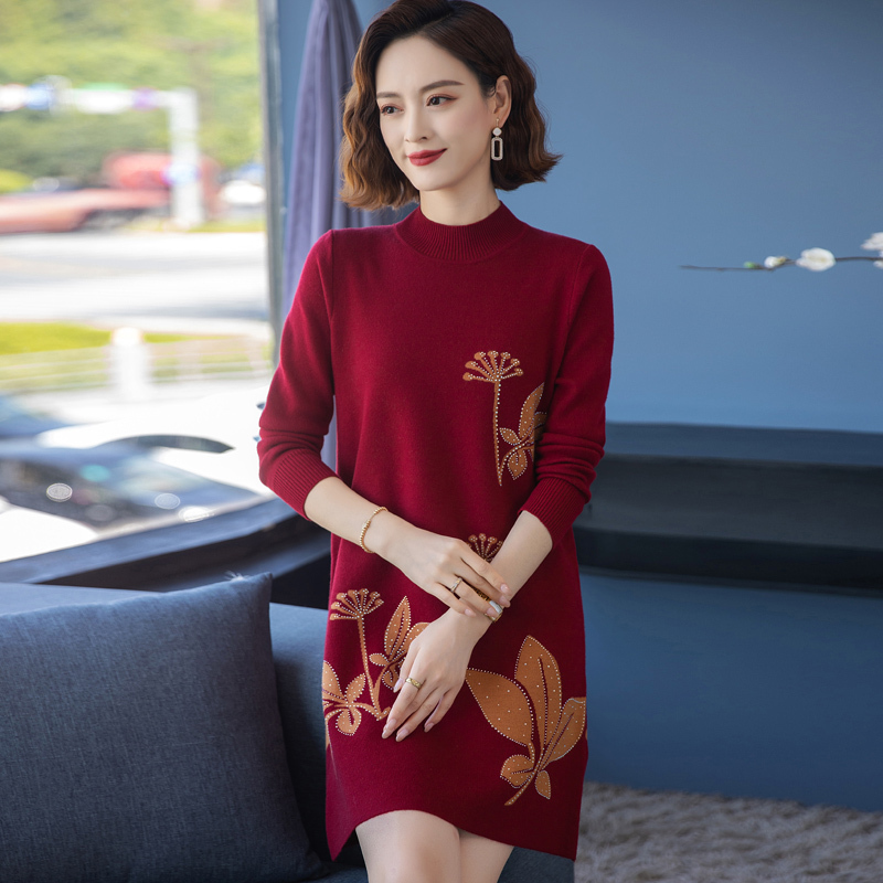 2024春秋装新款专柜品牌羊绒衫女大码羊毛衫女山羊绒衫中长款连衣裙套头毛衣女系带修身显瘦针织衫打底衫女大码女装