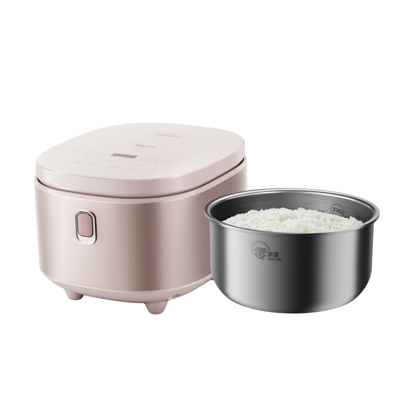 美的 顶置触控+760W+底盘加热+1.2mm 316L不锈钢内胆+低糖饭+沥糖釜+金属机身 电饭煲 MB-4E62LS