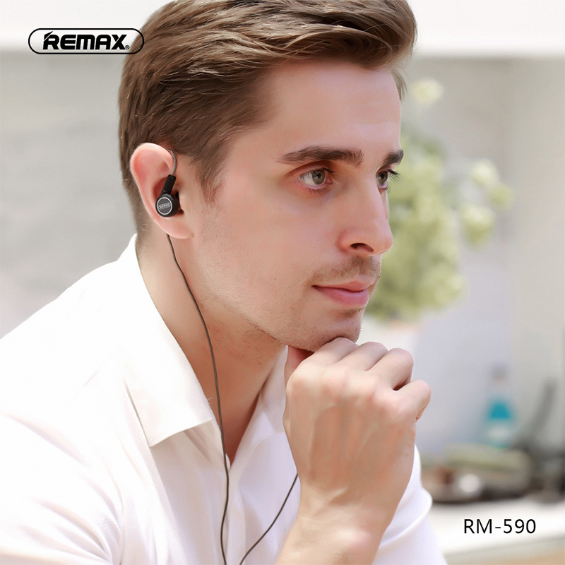 REMAX 三动圈耳机 线控入耳 时尚音乐 耳机 黑色 重低音炮通用 线控带麦电脑有线HiFi挂耳式魔音苹果安卓吃鸡耳塞