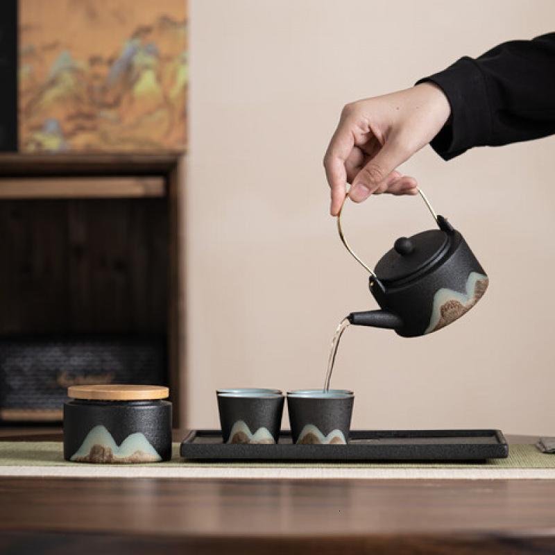 苏氏陶瓷 J0182 提梁壶干泡组(提梁壶*1茶叶罐*1品茗杯*4干泡盘*1) 7件套 (单位:套)高清大图
