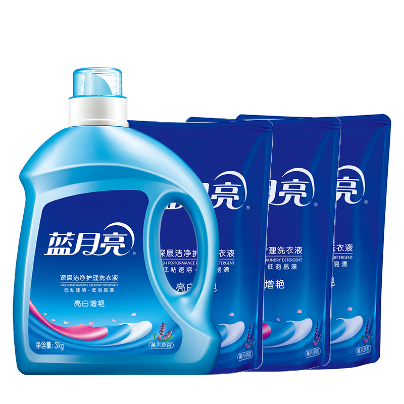 蓝月亮亮白洗衣组合-薰亮白3kg+薰亮白袋1kg*3洁净去污