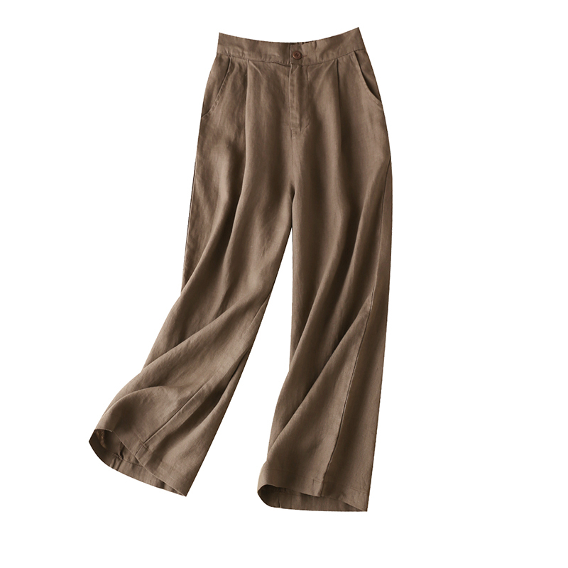 亚麻休闲裤子职业女裤棉麻女装阔腿裤女高腰垂感宽松九分裤子白色m