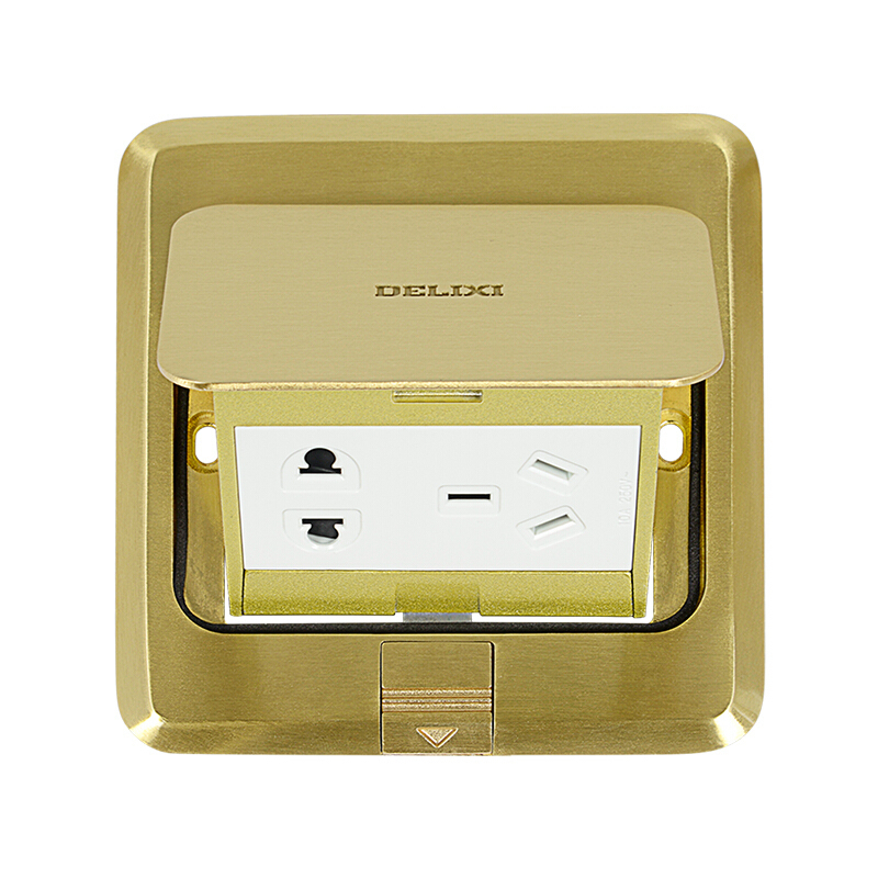 官方旗舰店德力西开关插座铜质金色铜地插五孔插座弹起式防水地板插座