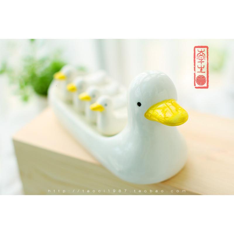 陶瓷1987 zakka餐具杂货陶瓷可爱小鸭子筷架 装饰品 家居摆件套装 三维工匠 款式一送赠品