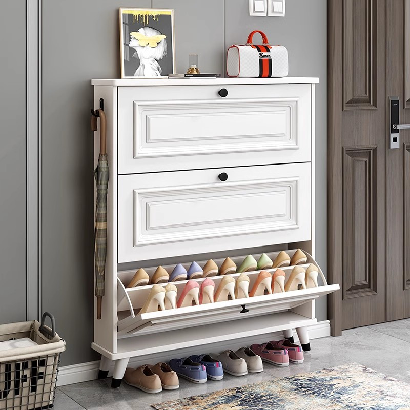 启莎美式超薄翻斗鞋柜家用门口室内玄关柜一体实木腿鞋架子