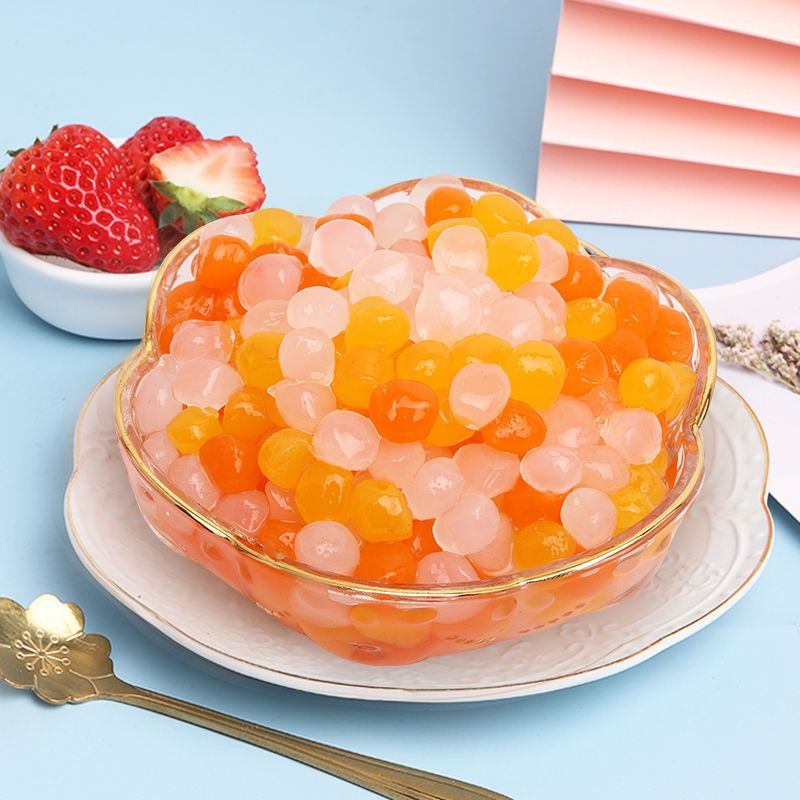 魔芋粒免煮蒟蒻粒 多肉商用脆波波奶茶专用原料 三色寒天晶球500g