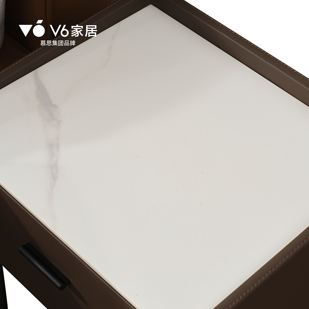 V6家居简约现代床头柜皮质免漆滚轮滑轨带阻尼抽屉48x41.5x48.5cm小户型收纳床边柜高清大图