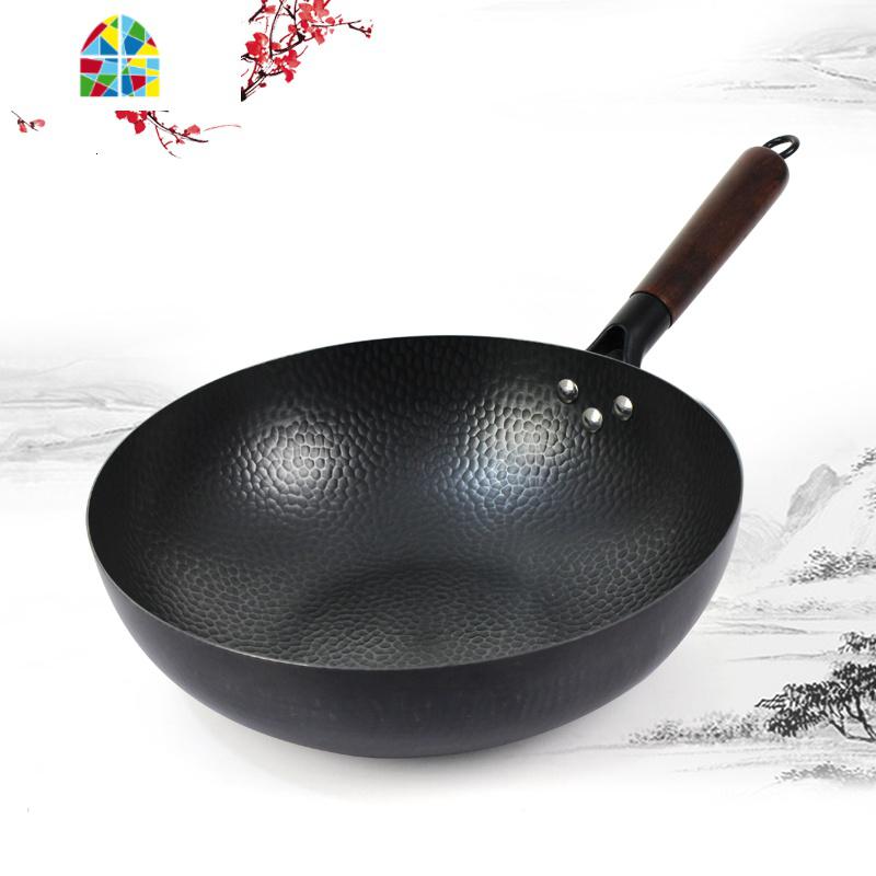 精铁锅章丘工艺手工老式炒锅无涂层锅家用炒菜锅电磁炉燃气适用 FENGHOU 32cm平底手打锅(免开锅)单锅高清大图