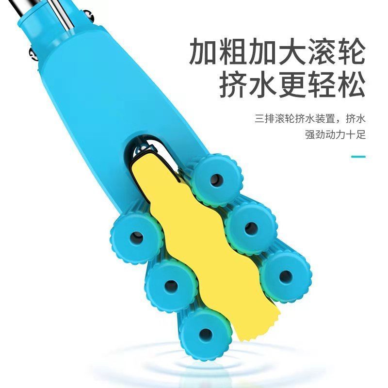 蓝色-加强杆[共1个拖把头] 免手洗胶棉拖把头滚轮拖把家用懒人拖把海绵吸水大号地拖布一拖净