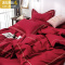 简约婚庆四件套红色棉60支长绒棉贡缎刺绣被套棉结婚喜被床单 三维工匠