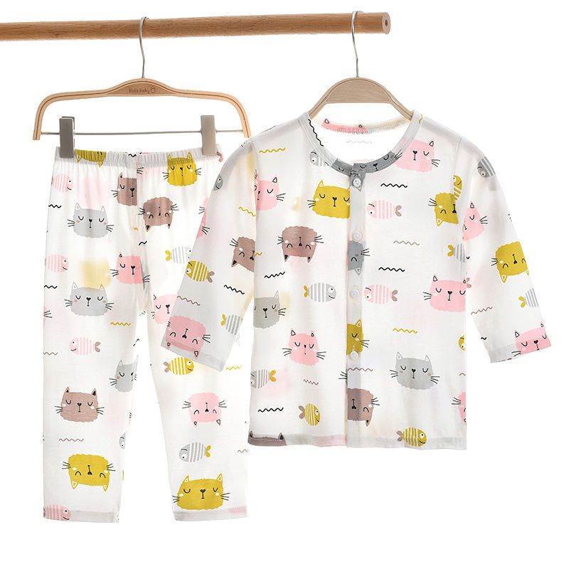 宝宝空调服套装薄款长袖夏季分体开衫家居服男女婴儿夏天睡衣棉