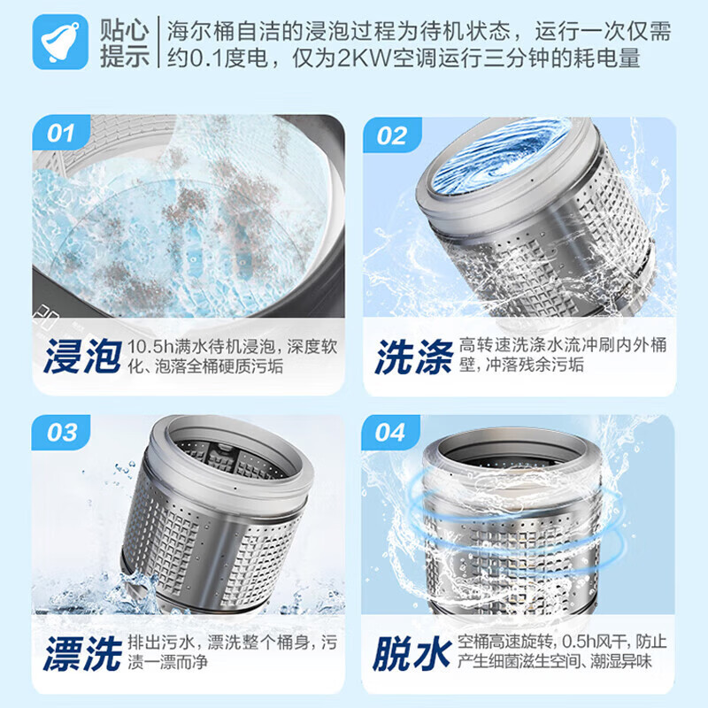 海尔(Haier)波轮洗衣机大神童8公斤全自动家用一级能效超净洗净比1.1除螨洗家电大容量官方旗舰店以旧换新
